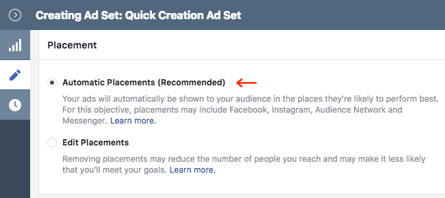 Facebook Ads - Business Manager - Ads Manager - Quick Creation - Edit - Creating Ad Set - Placement - Automatic Placements