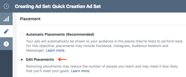 Facebook Ads - Business Manager - Ads Manager - Quick Creation - Edit - Creating Ad Set - Placement - Edit Placements