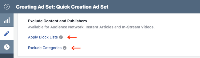 Facebook Ads - Business Manager - Ads Manager - Quick Creation - Edit - Creating Ad Set - Placement - Edit Placements - Exclude Content and Publishers