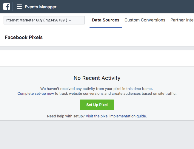 Facebook Pixel - Events Manager - Setup Pixel - Green Button