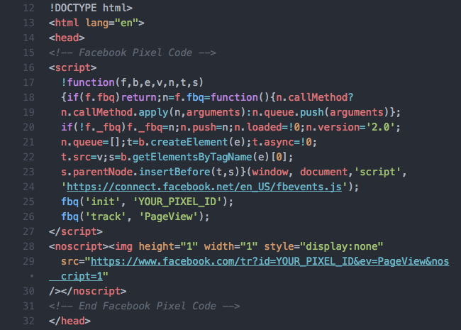 Facebook Pixel - Pixel Code - Base - HTML Template Example with Pixel