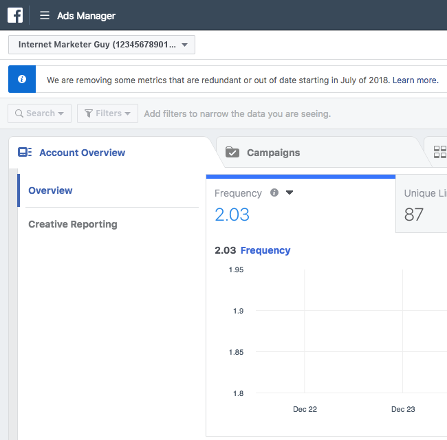 Facebook Ads - Business Manager - Ads Manager - Account Overview