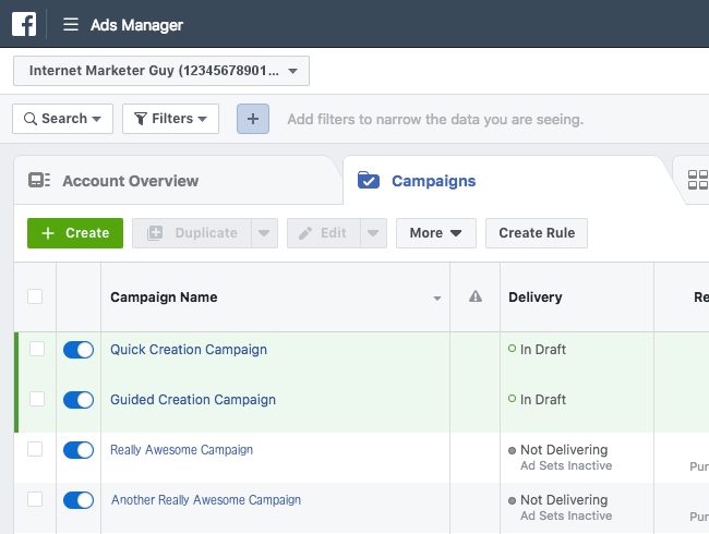 Facebook Ads - Business Manager - Ads Manager - Campaigns