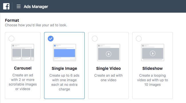 Facebook Ads - Business Manager - Ads Manager - Guided Creation - Create Ad - Format - Single Image