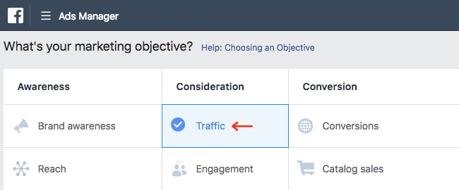 Facebook Ads - Business Manager - Ads Manager - Guided Creation - Create Campaign - Objective - Traffic