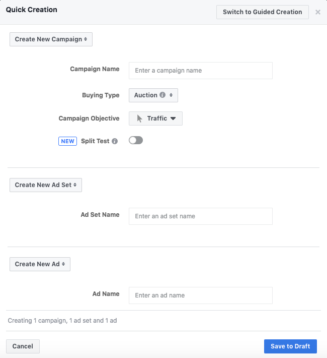 Facebook Ads - Business Manager - Ads Manager - Quick Creation