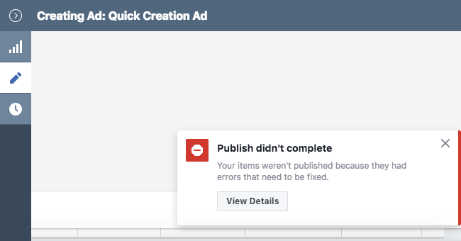 Facebook Ads - Business Manager - Ads Manager - Quick Creation - Edit - Creating Ad - Create Ad - Publish - Not Completed
