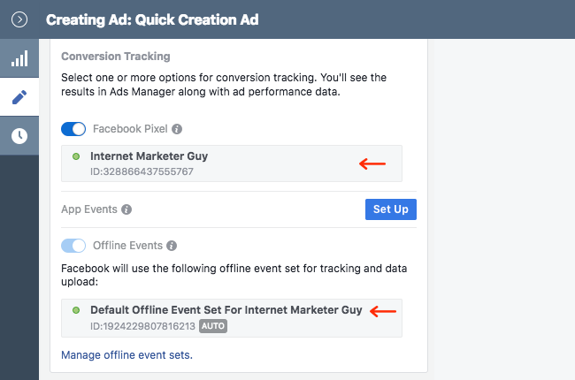 Facebook Ads - Business Manager - Ads Manager - Quick Creation - Edit - Creating Ad - Create Ad - Tracking - Conversion Tracking