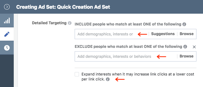 Facebook Ads - Business Manager - Ads Manager - Quick Creation - Edit - Creating Ad Set - Audience - Detailed Targeting