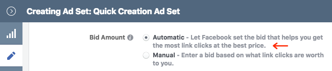 Facebook Ads - Business Manager - Ads Manager - Quick Creation - Edit - Creating Ad Set - Optimization and Delivery - Bid Amount - Automatic