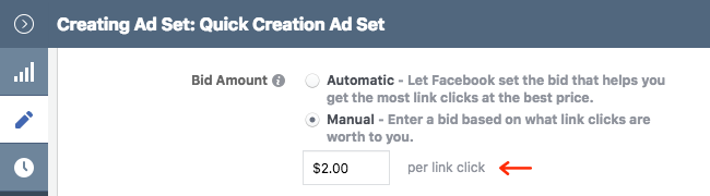 Facebook Ads - Business Manager - Ads Manager - Quick Creation - Edit - Creating Ad Set - Optimization and Delivery - Bid Amount - Manual