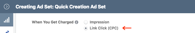Facebook Ads - Business Manager - Ads Manager - Quick Creation - Edit - Creating Ad Set - Optimization and Delivery - When You Get Charged - Link Click