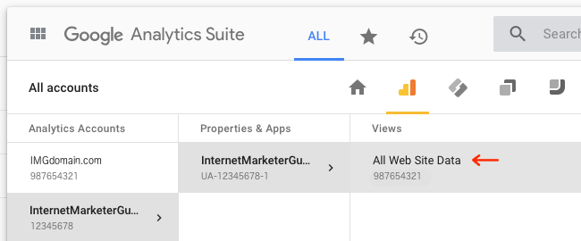 Facebook Ads - Google Analytics - Home - Google Analytics Suite Window - All Web Site Data Highlighted