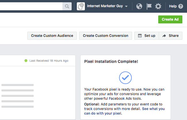 Facebook Pixel - Events Manager - Data Sources - Pixel Installation Complete
