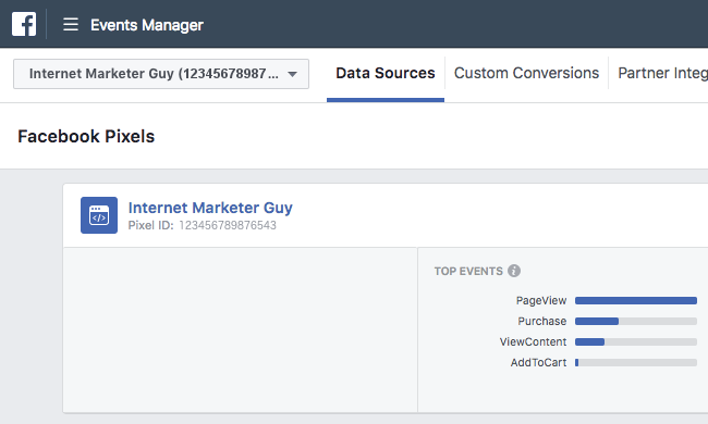 Facebook Pixel - Events Manager - Top Events