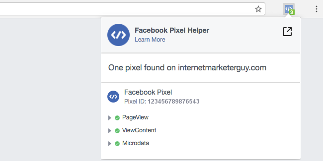 Facebook Pixel - Facebook Pixel Helper - Browser Bar - Expanded