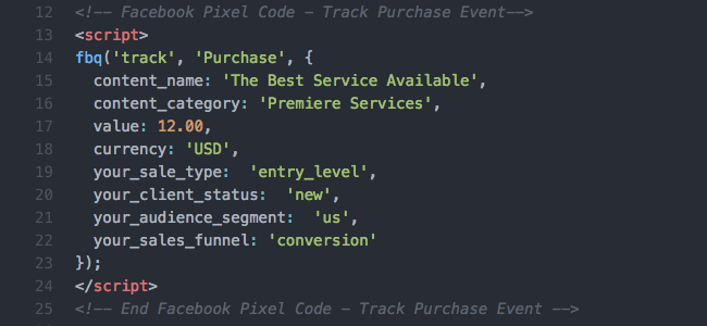 Facebook Pixel - Pixel Code - Standard Event - Purchase - Standard + Custom Parameters